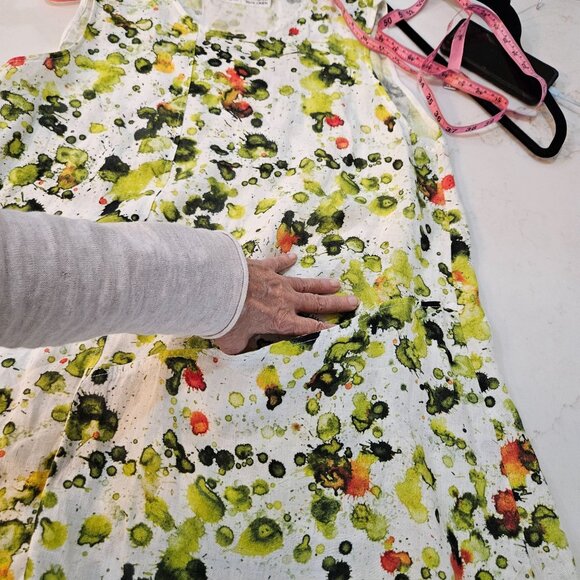 Grizas Green Splash Linen Sleeveless Dress XL Asymmetrical Hem Midi Lagenlook - Picture 6 of 9